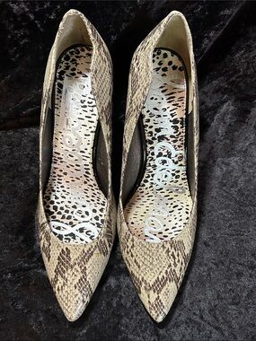 Sam Edelman Snakeskin Pointed Toe Pumps - Beige/Brown Size 10